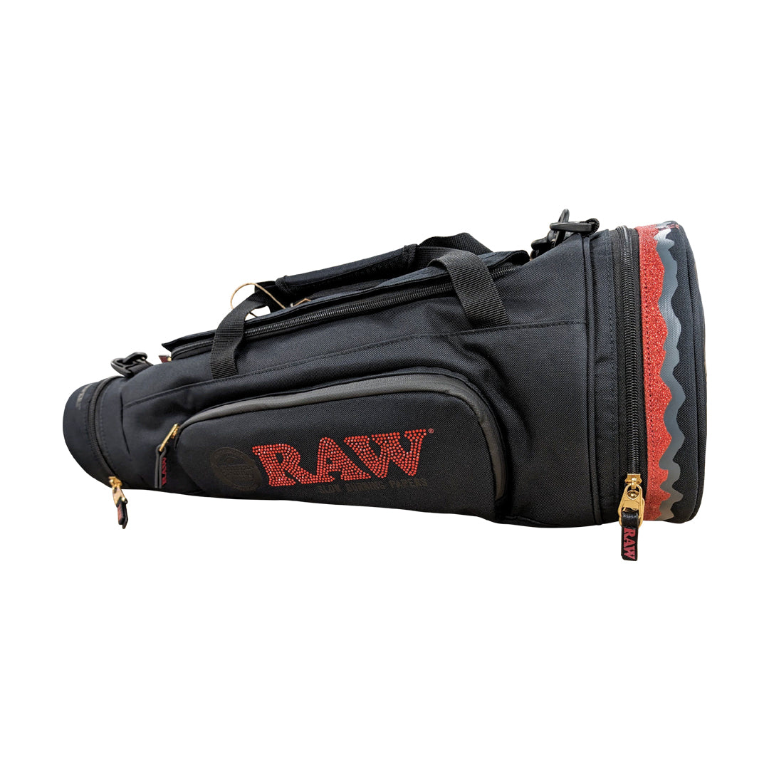 RAW Multi-Compartment Cone Duffel Bag side view showcasing spacious storage and secure zippers