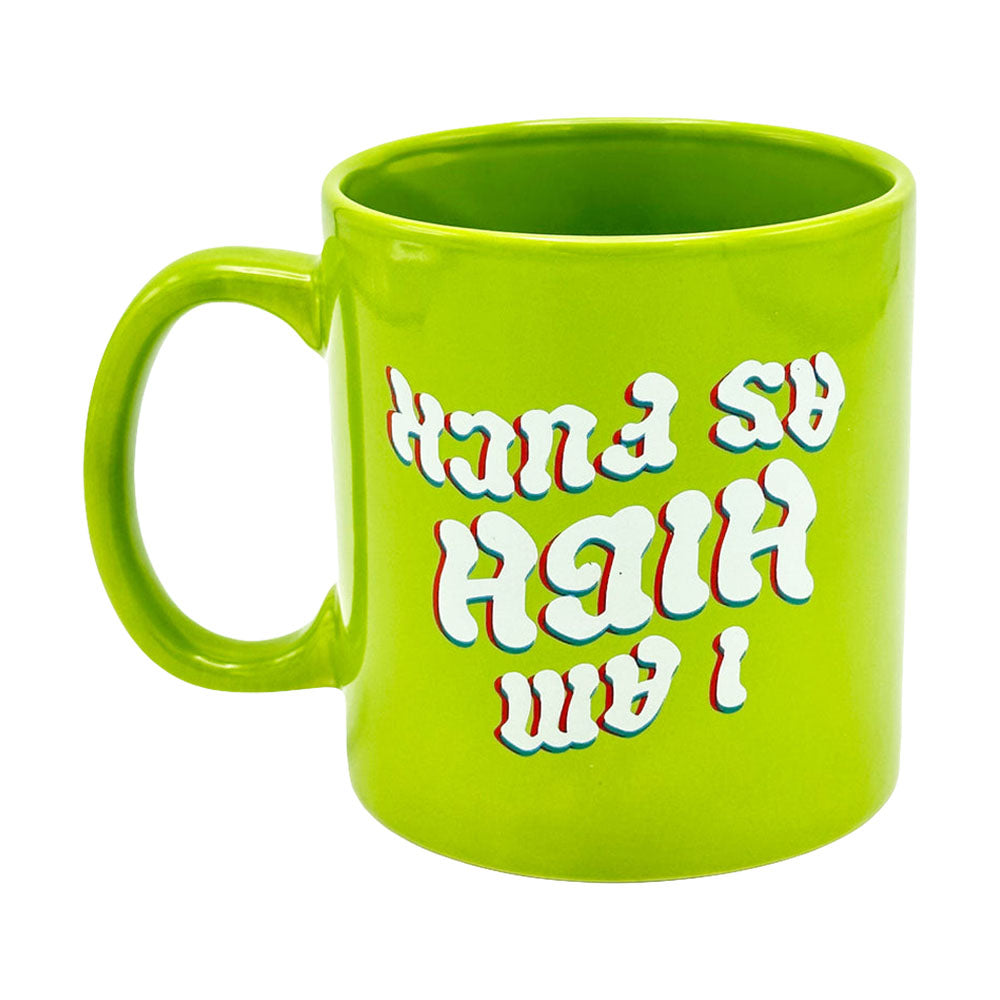 High As Fuck 22oz Giant Mug in vibrant green with funky text, front view on white background