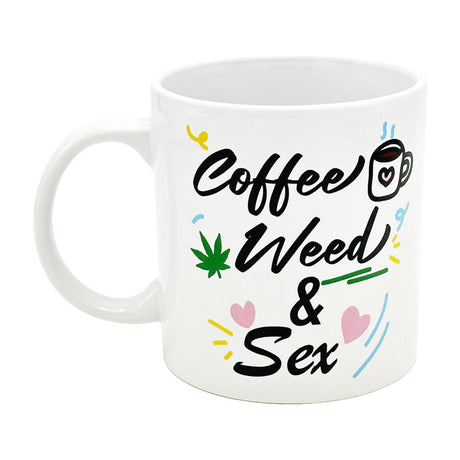 22oz Ceramic Giant Mug with "Coffee, Weed, & Sex" print - Front View