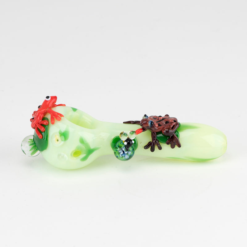 Empire Glassworks Ribbit Small Spoon Pipe with detailed frog design, side view on white background