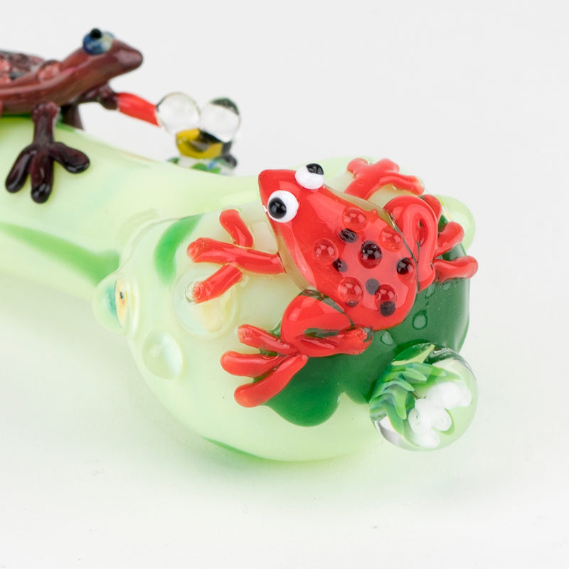Empire Glassworks Ribbit Small Spoon Pipe with Intricate Frog Design - Side View