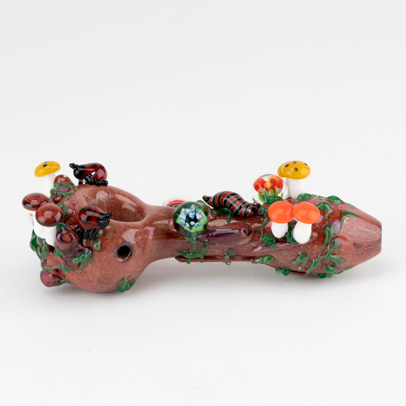 Empire Glassworks Bug's Life Small Spoon Pipe with Intricate Insect and Mushroom Details