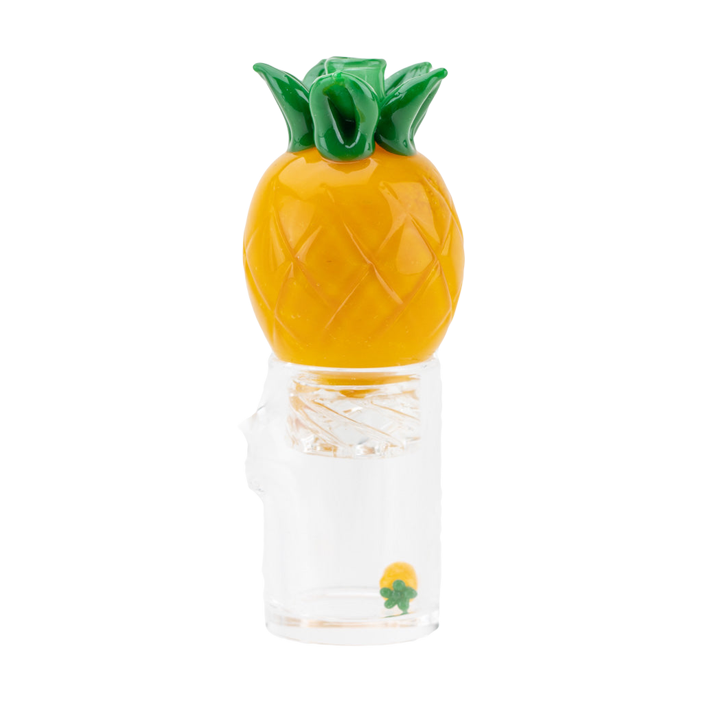 Empire Glassworks Pineapple Spinner Cap in yellow and green, borosilicate glass, on clear dab rig
