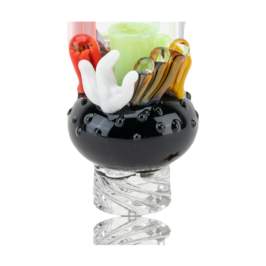 Empire Glassworks Coral Reef Spinner Cap with intricate marine life design, for dab rigs, front view