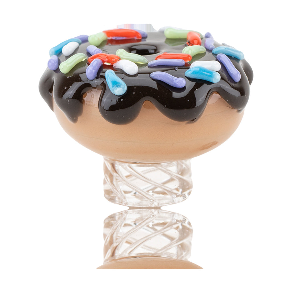 Empire Glassworks Donut Spinner Cap in black and brown, borosilicate glass, fun novelty design