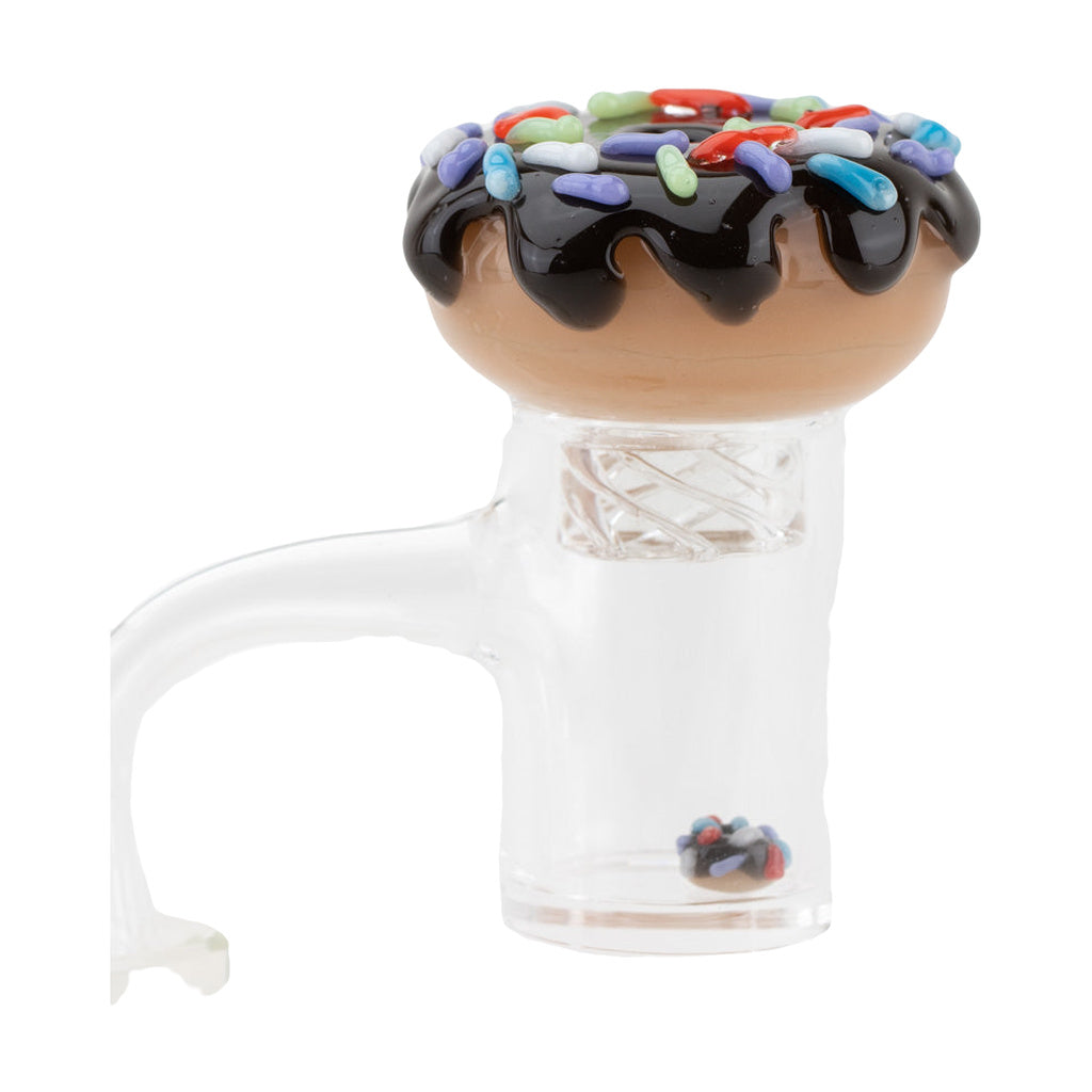 Empire Glassworks Donut Spinner Cap in Borosilicate Glass, Black/Brown with Colorful Accents
