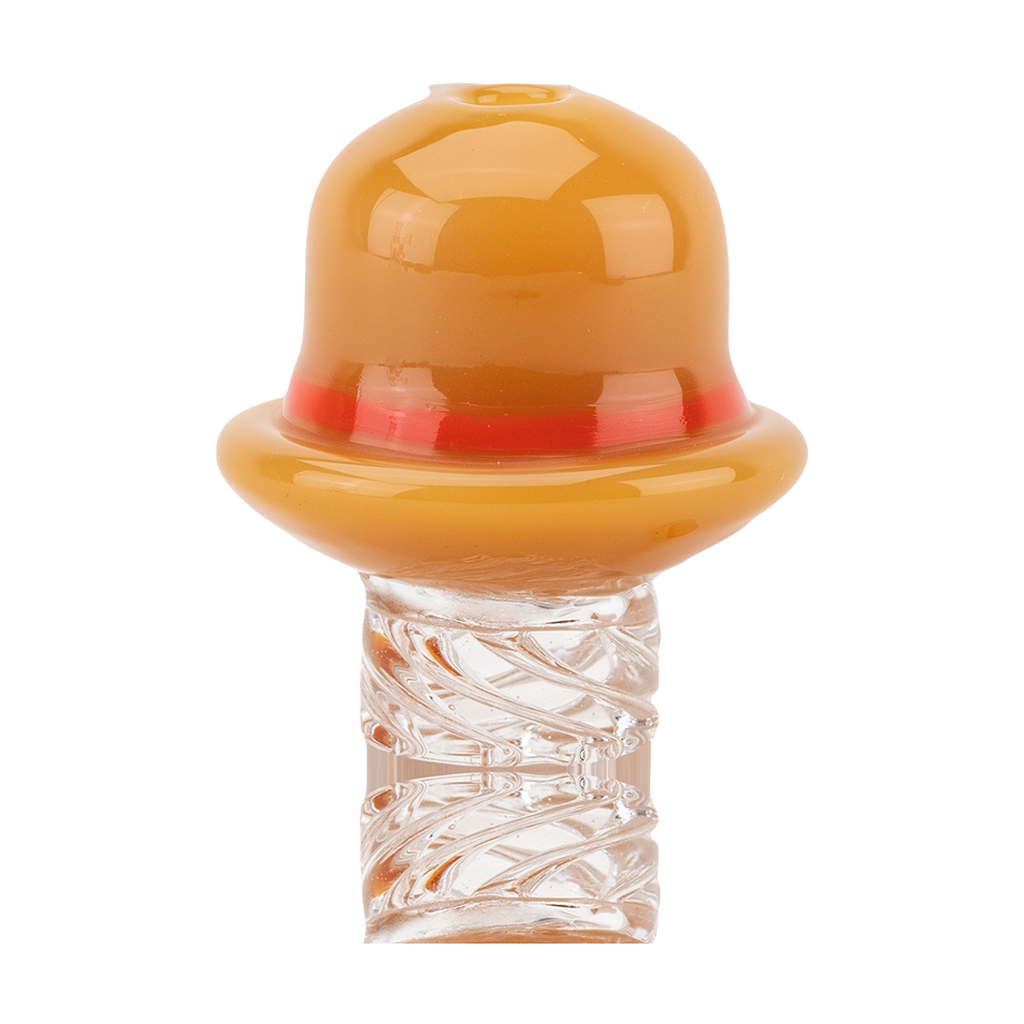Empire Glassworks Hat Spinner Cap in brown borosilicate glass for dab rigs, front view on white background