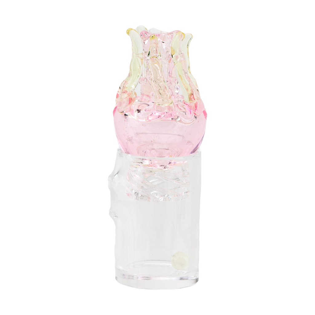 Empire Glassworks UV Jellyfish Spinner Cap in Pink, UV Reactive for Dab Rigs, Front View