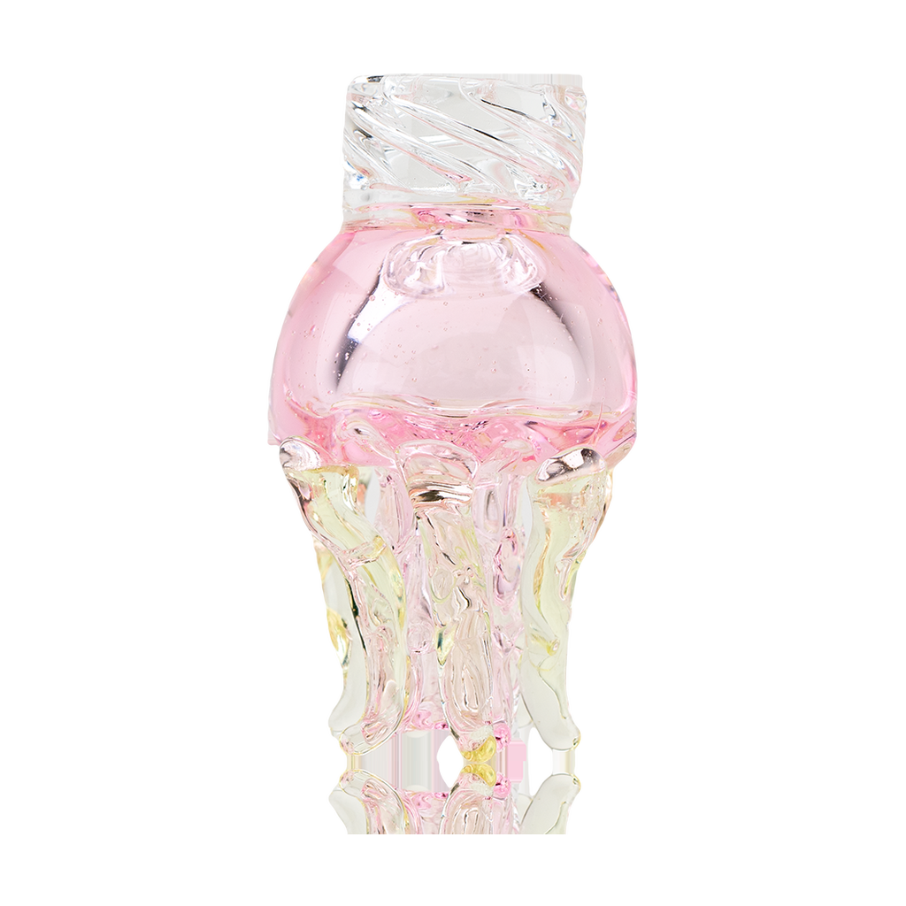 Empire Glassworks UV Jellyfish Spinner Cap in Pink, UV Reactive Borosilicate Glass, Front View