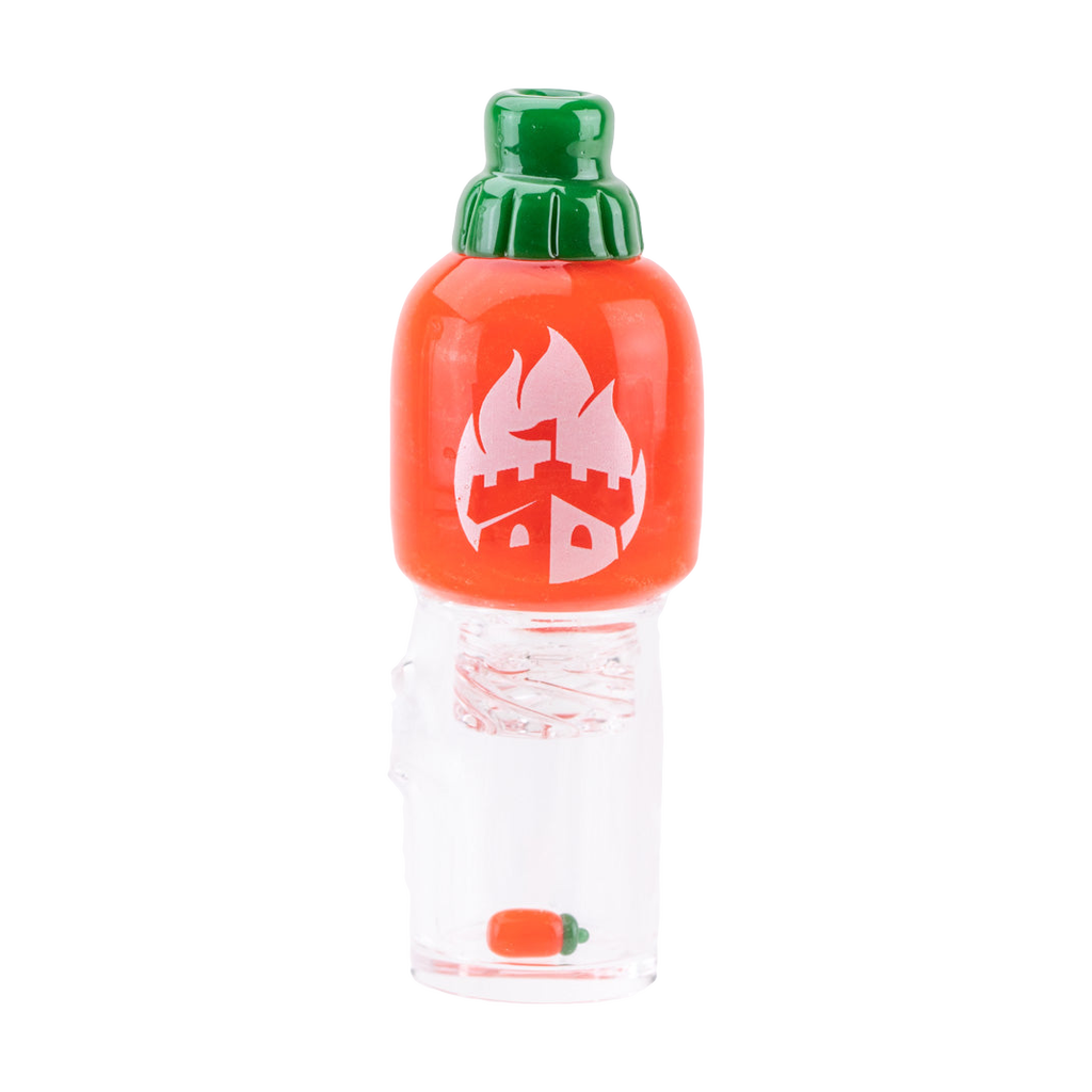 Empire Glassworks Sriracha Spinner Cap in red and green, novelty design for dab rigs, front view