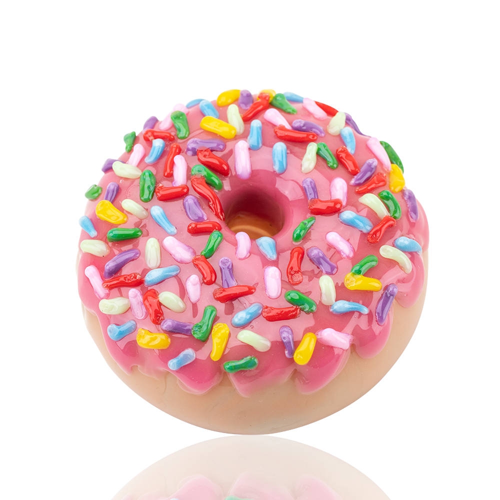Empire Glassworks Pink Sprinkle Donut Dry Pipe, Borosilicate Colored Glass, Top View