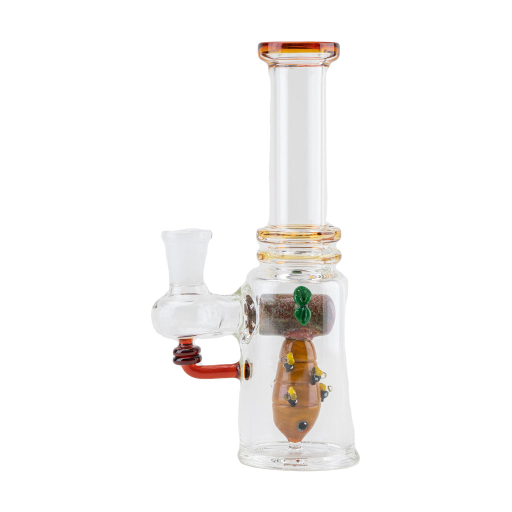 Empire Glassworks 'Save the Bees' Mini Tube Dab Rig - Front View with Intricate Bee Details