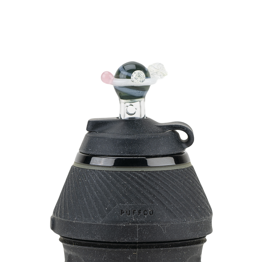 Empire Glassworks Galaxy PuffCo Proxy Glass Ball Cap, Front View on Seamless Black