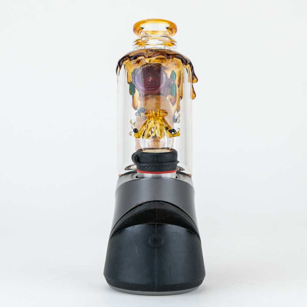 Empire Glassworks 'Save the Bees' PuffCo Peak Attachment with intricate bee design, front view