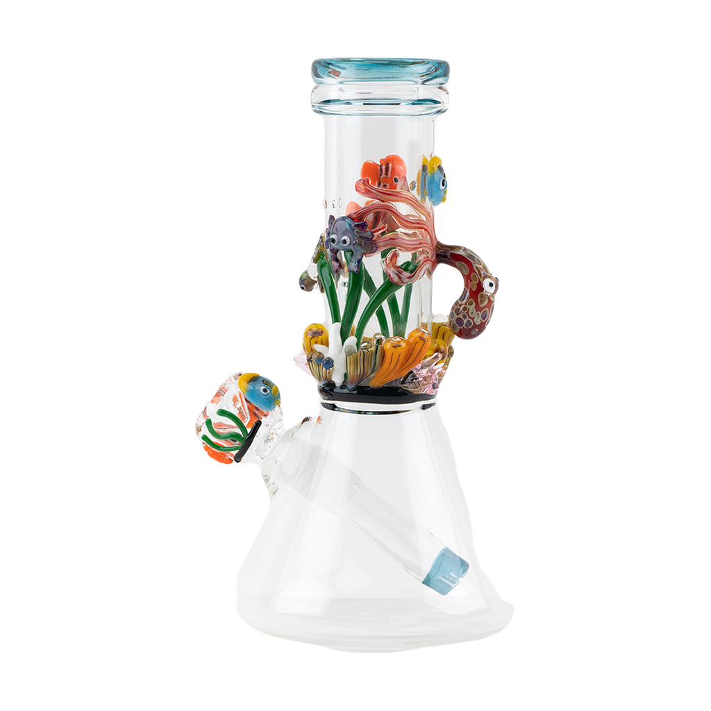Empire Glassworks 8.3" Beaker Bong with intricate Under the Sea theme, front view on white background