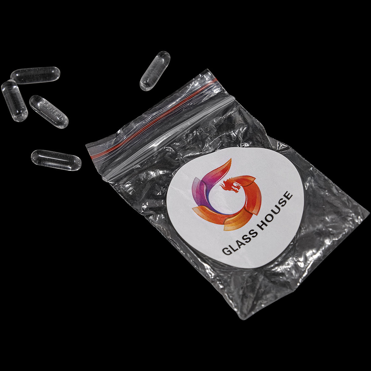 Glasshouse Clear Capsule Borosilicate Dab Rig Accessory with logo, on black background