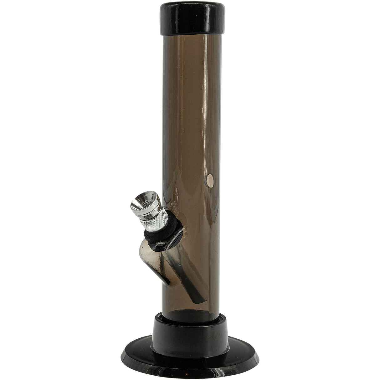 JM Plastics 6" Acrylic Straight Tube Bong in Black, Front View with Sturdy Base
