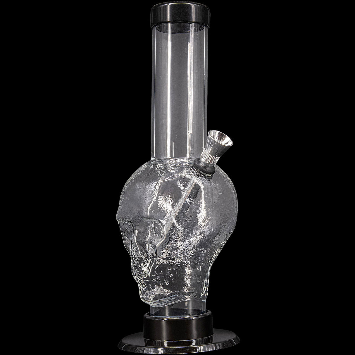 JM Plastics Acrylic Skull Bong 9-12" in Clear - Front View with Sturdy Base