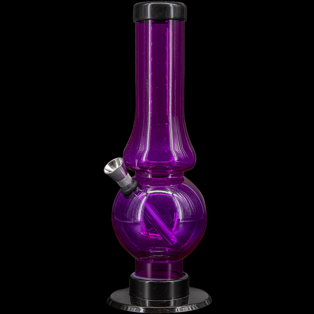 JM Plastics Acrylic Straight Tube Bubble Flare Bong, 6-9", Purple, Front View