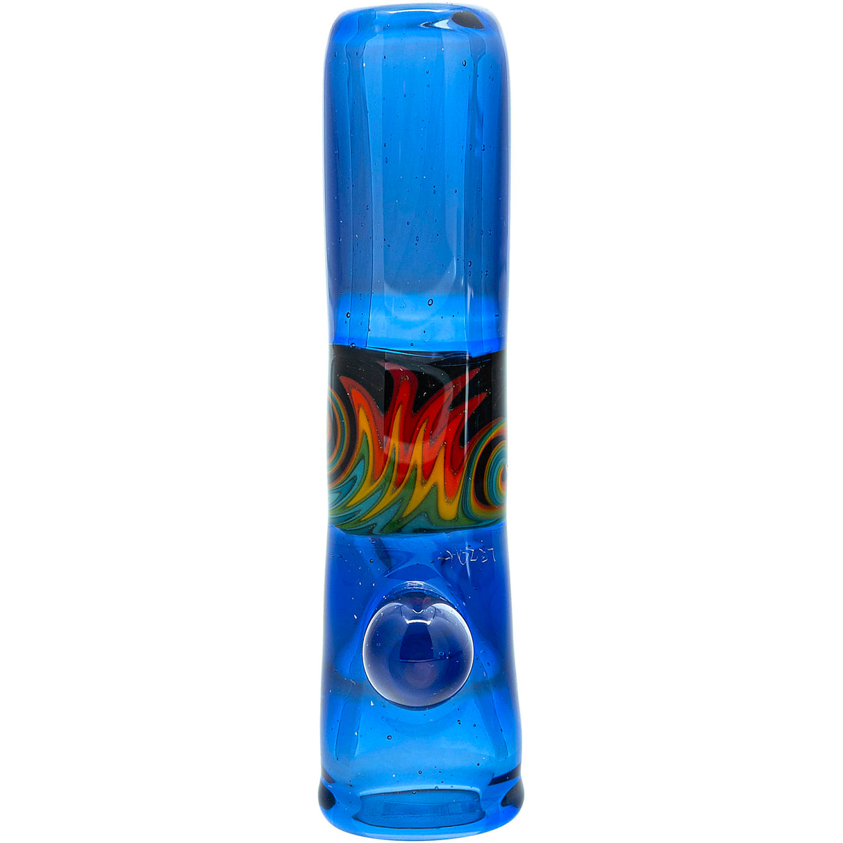 Royal Ice Blue Reversal Glass Chillum by Chris Lezak