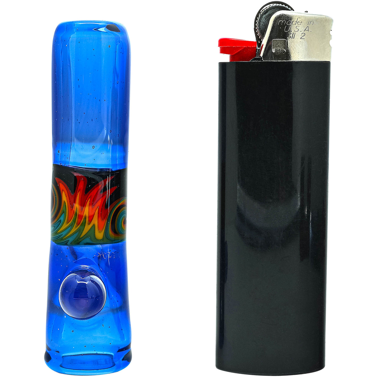 Royal Ice Blue Reversal Glass Chillum by Chris Lezak