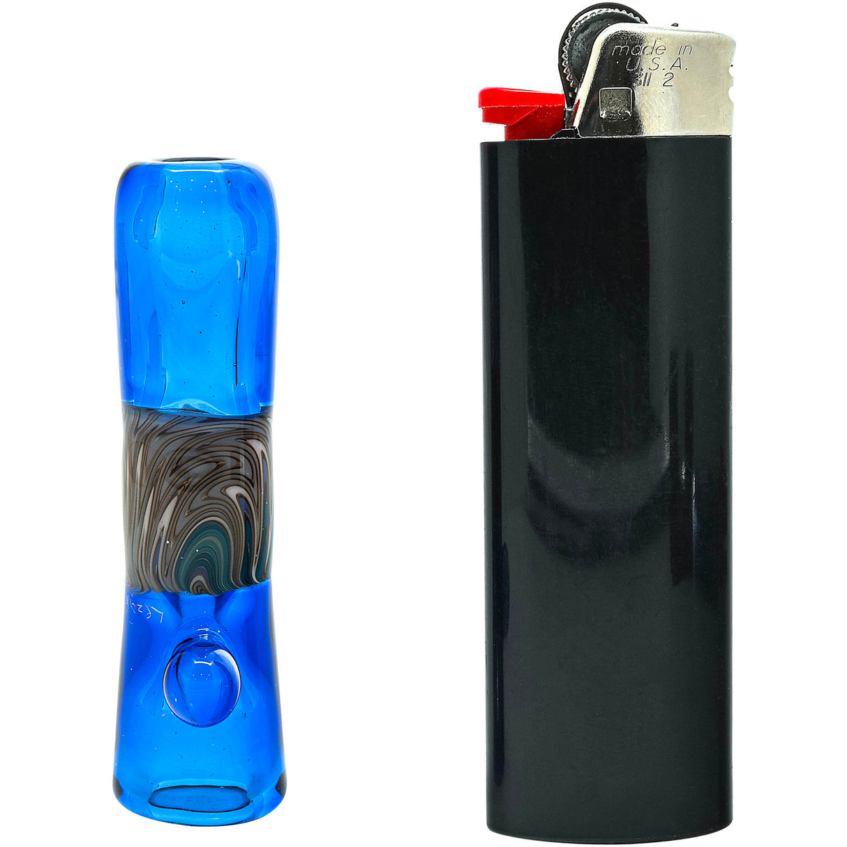 Royal Blue Reversal Glass Chillum by Chris Lezak