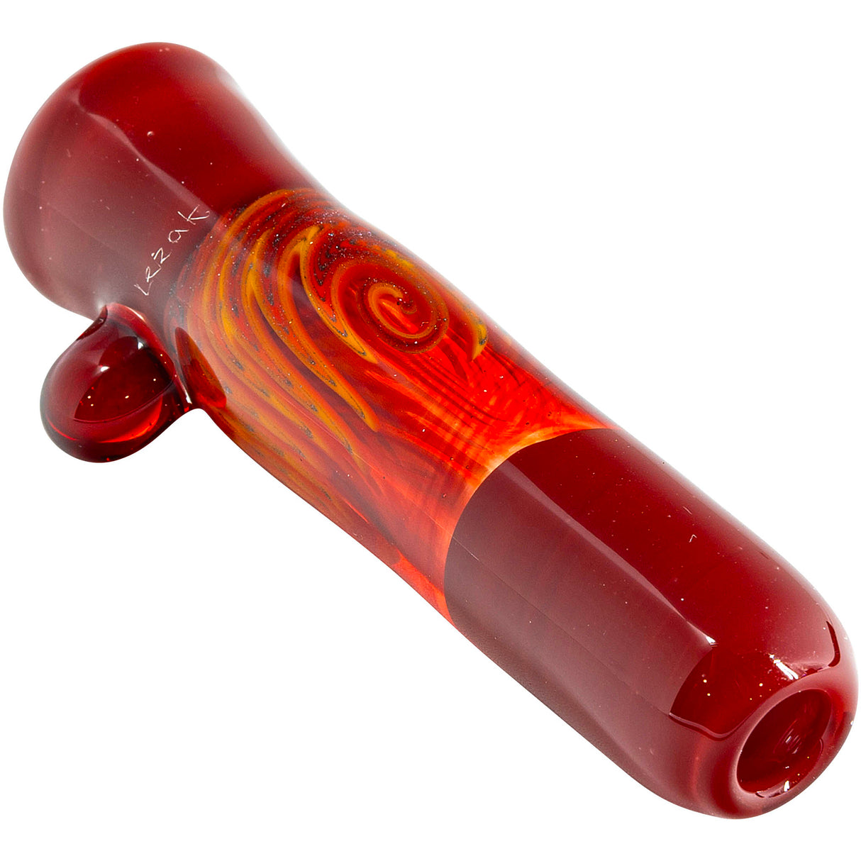 Crimson Red Reversal Glass Chillum by Chris Lezak