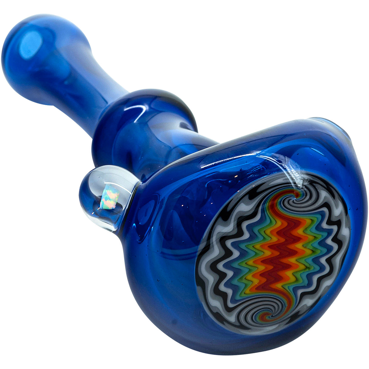Ice Royal Blue Reversal Glass Spoon Pipe by Chris Lezak