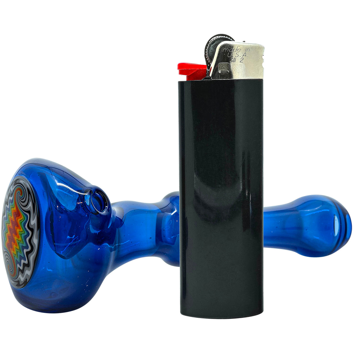 Ice Royal Blue Reversal Glass Spoon Pipe by Chris Lezak