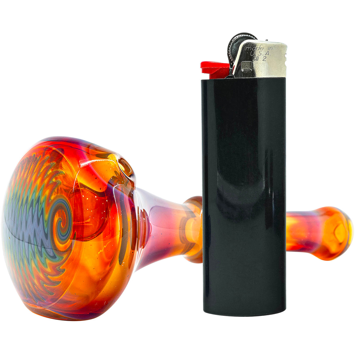 Fumed Amber Rainbow Reversal Glass Spoon Pipe by Chris Lezak