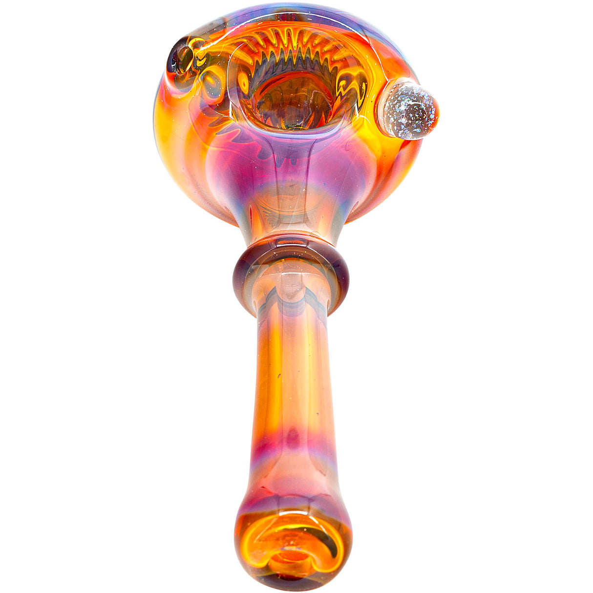 Fumed Amber Rainbow Reversal Glass Spoon Pipe by Chris Lezak