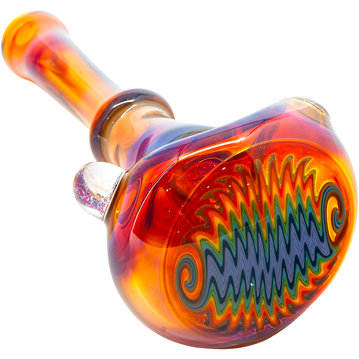 Fumed Amber Rainbow Reversal Glass Spoon Pipe by Chris Lezak