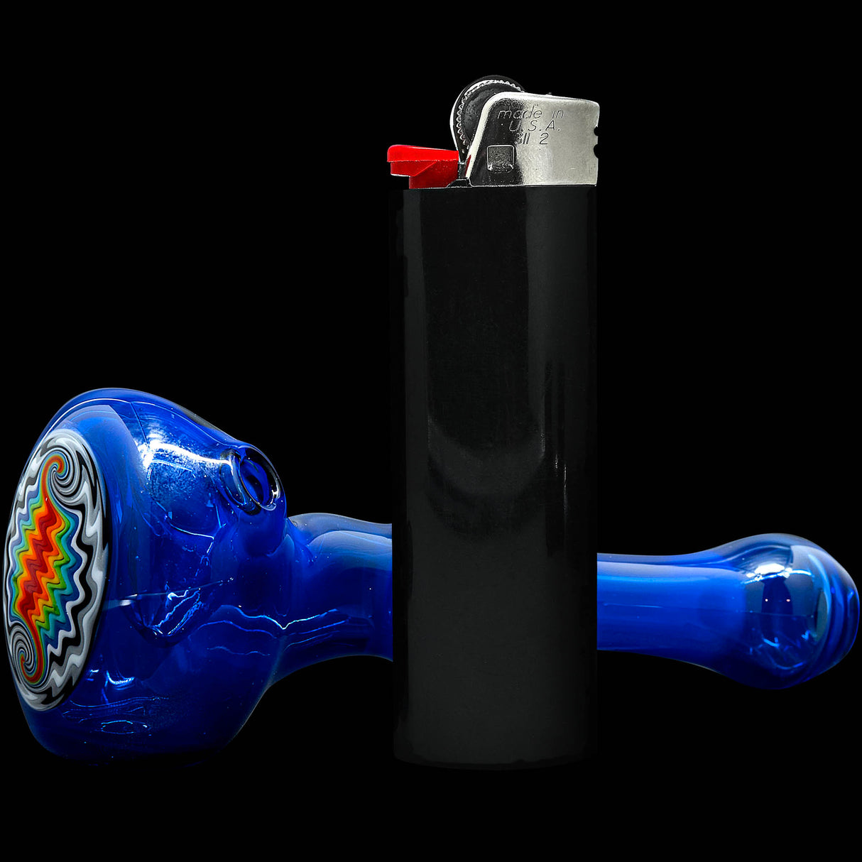 Ice Royal Blue Reversal Glass Spoon Pipe by Chris Lezak
