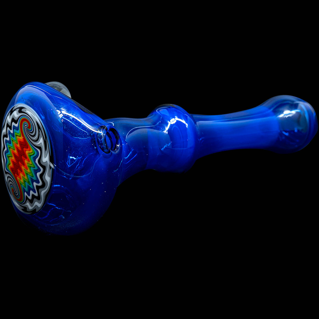 Ice Royal Blue Reversal Glass Spoon Pipe by Chris Lezak