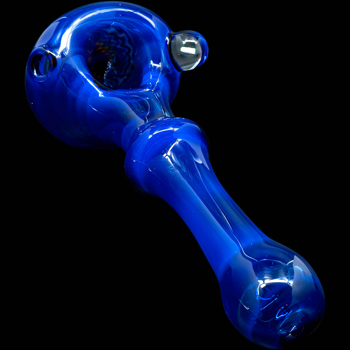 Ice Royal Blue Reversal Glass Spoon Pipe by Chris Lezak