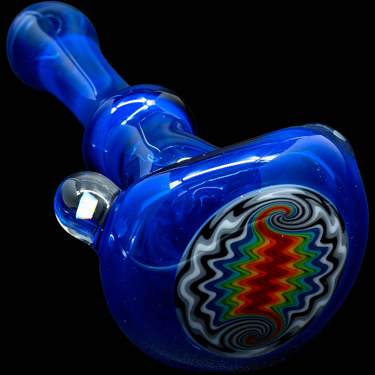 Ice Royal Blue Reversal Glass Spoon Pipe by Chris Lezak