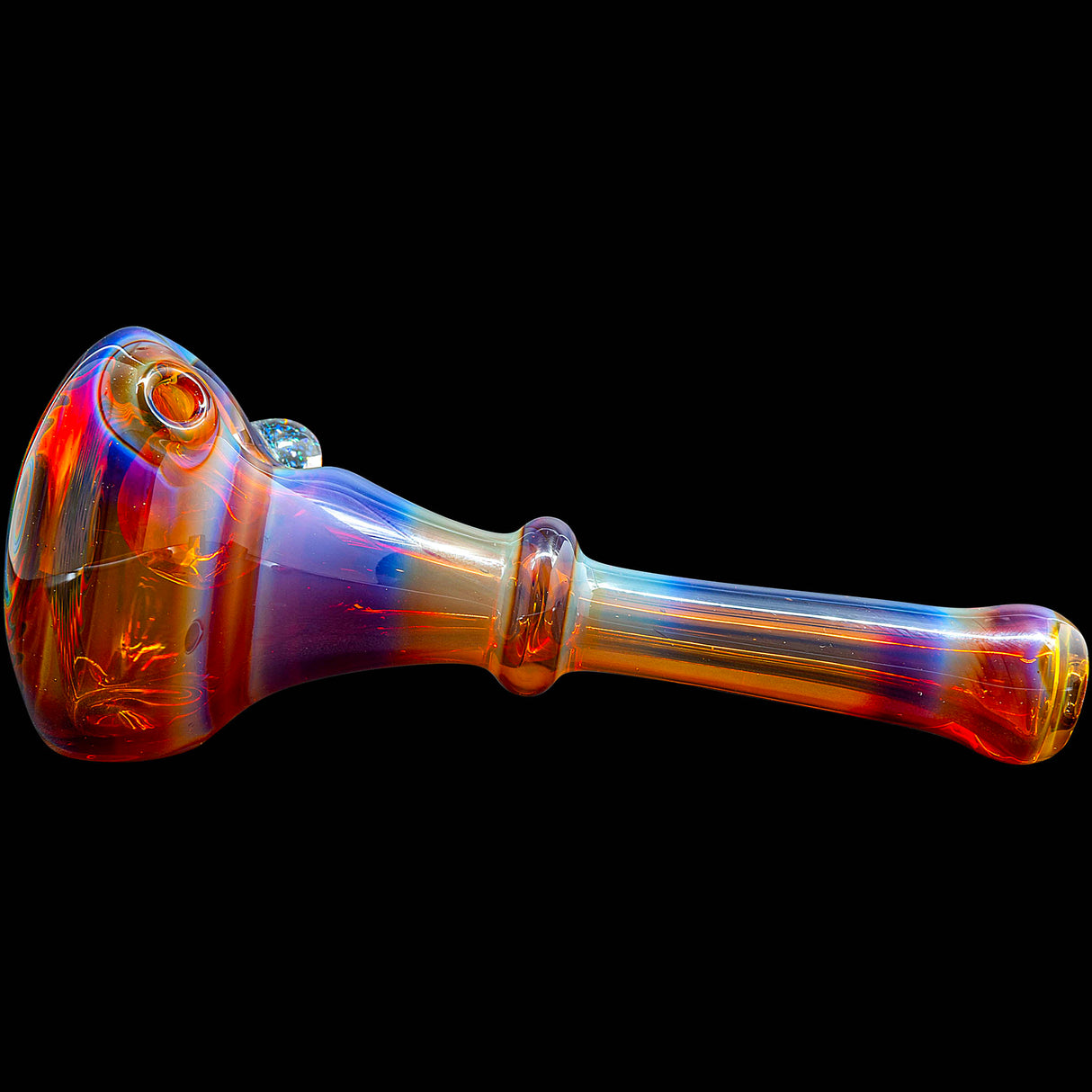 Fumed Amber Rainbow Reversal Glass Spoon Pipe by Chris Lezak