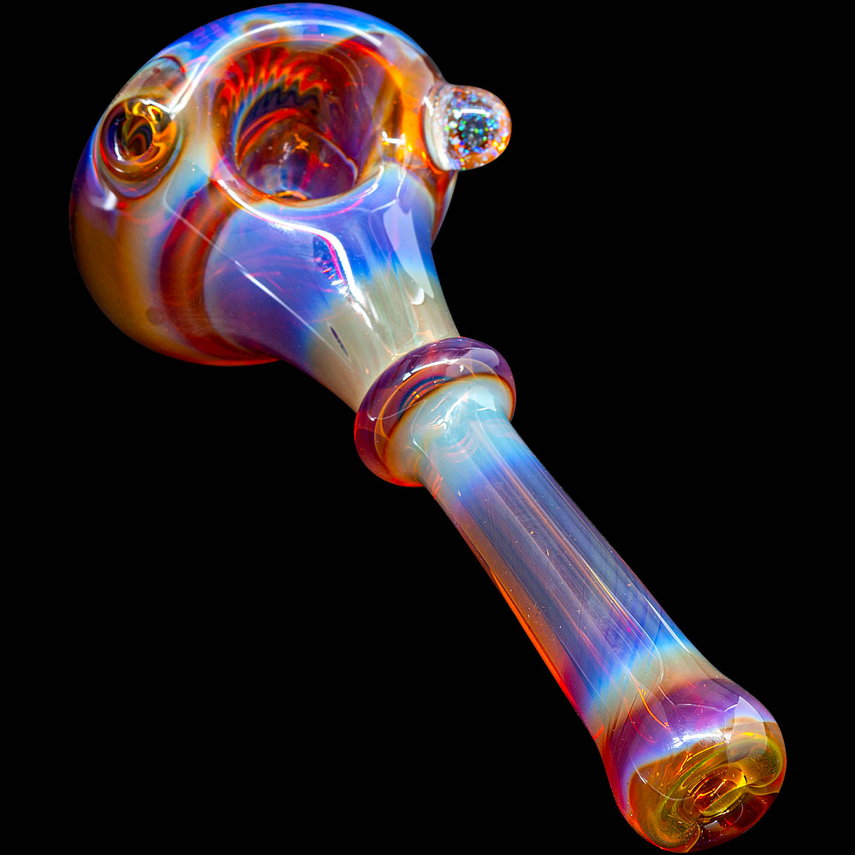 Fumed Amber Rainbow Reversal Glass Spoon Pipe by Chris Lezak