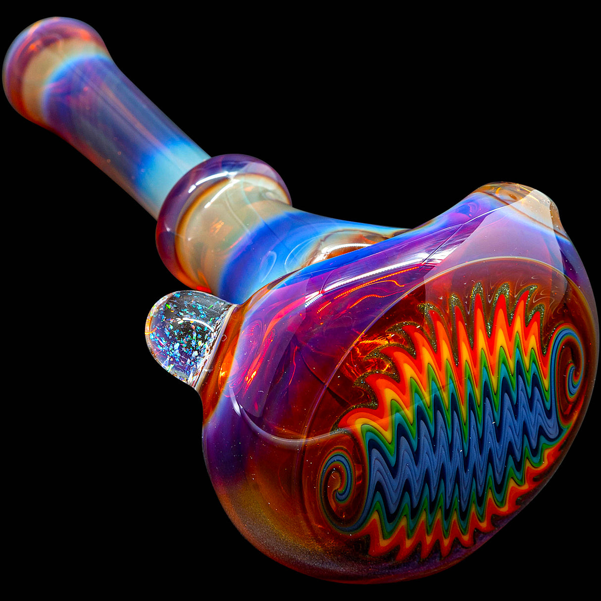 Fumed Amber Rainbow Reversal Glass Spoon Pipe by Chris Lezak