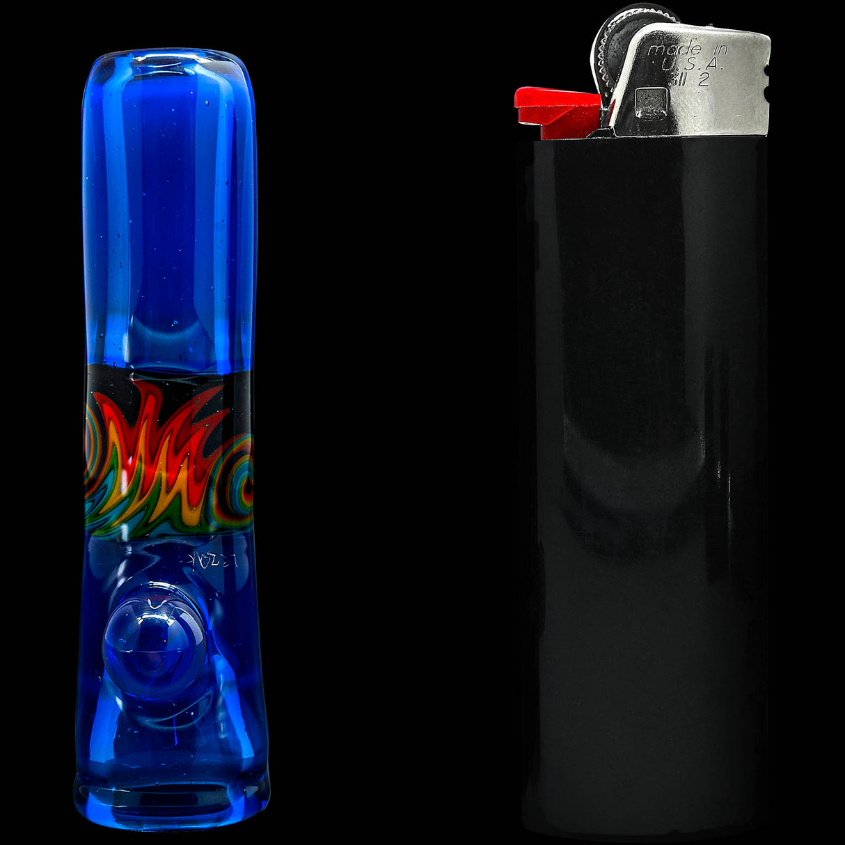 Royal Ice Blue Reversal Glass Chillum by Chris Lezak