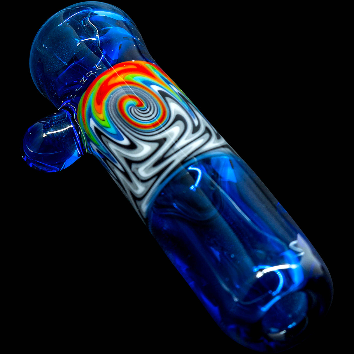Ice Royal Blue Reversal Glass Chillum by Chris Lezak