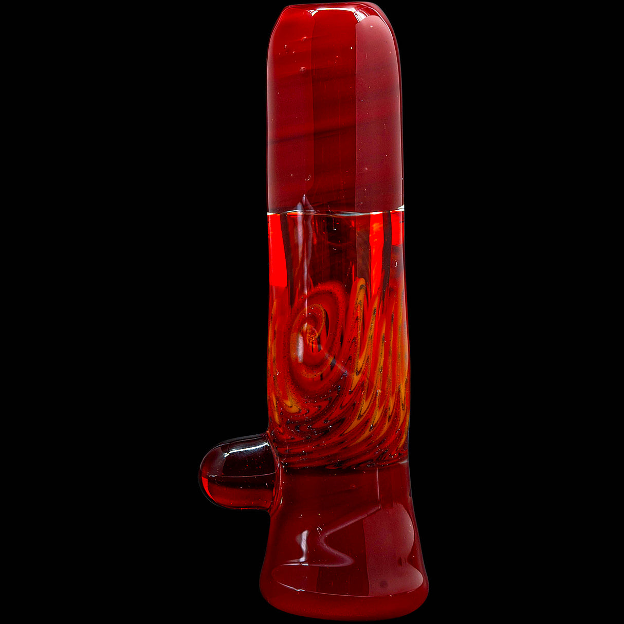 Crimson Red Reversal Glass Chillum by Chris Lezak