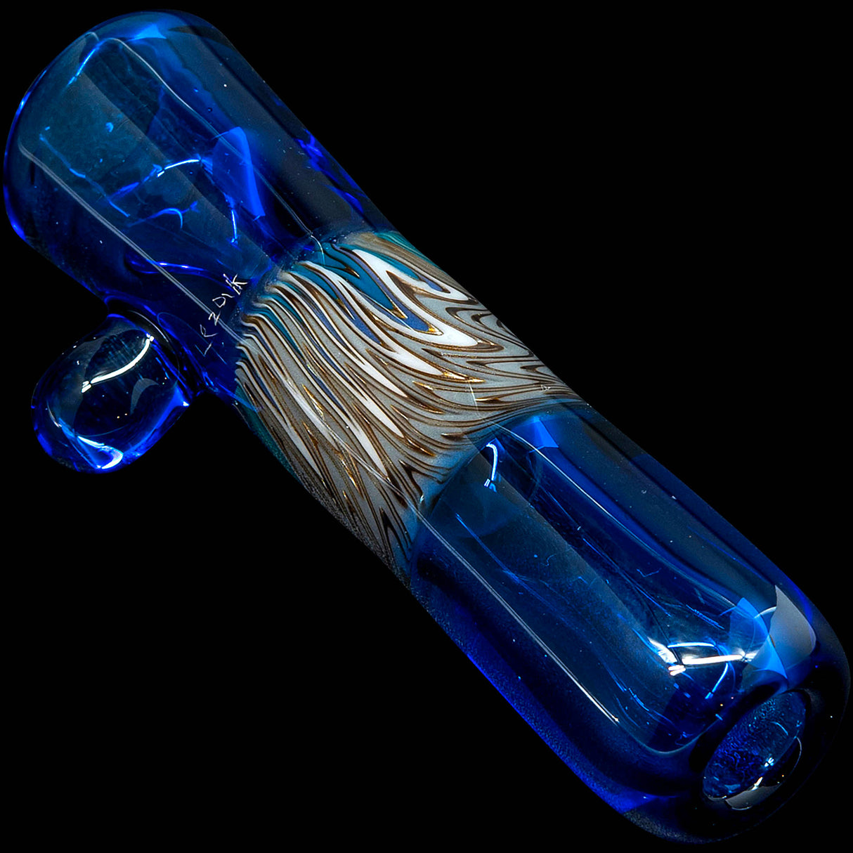 Royal Blue Reversal Glass Chillum by Chris Lezak