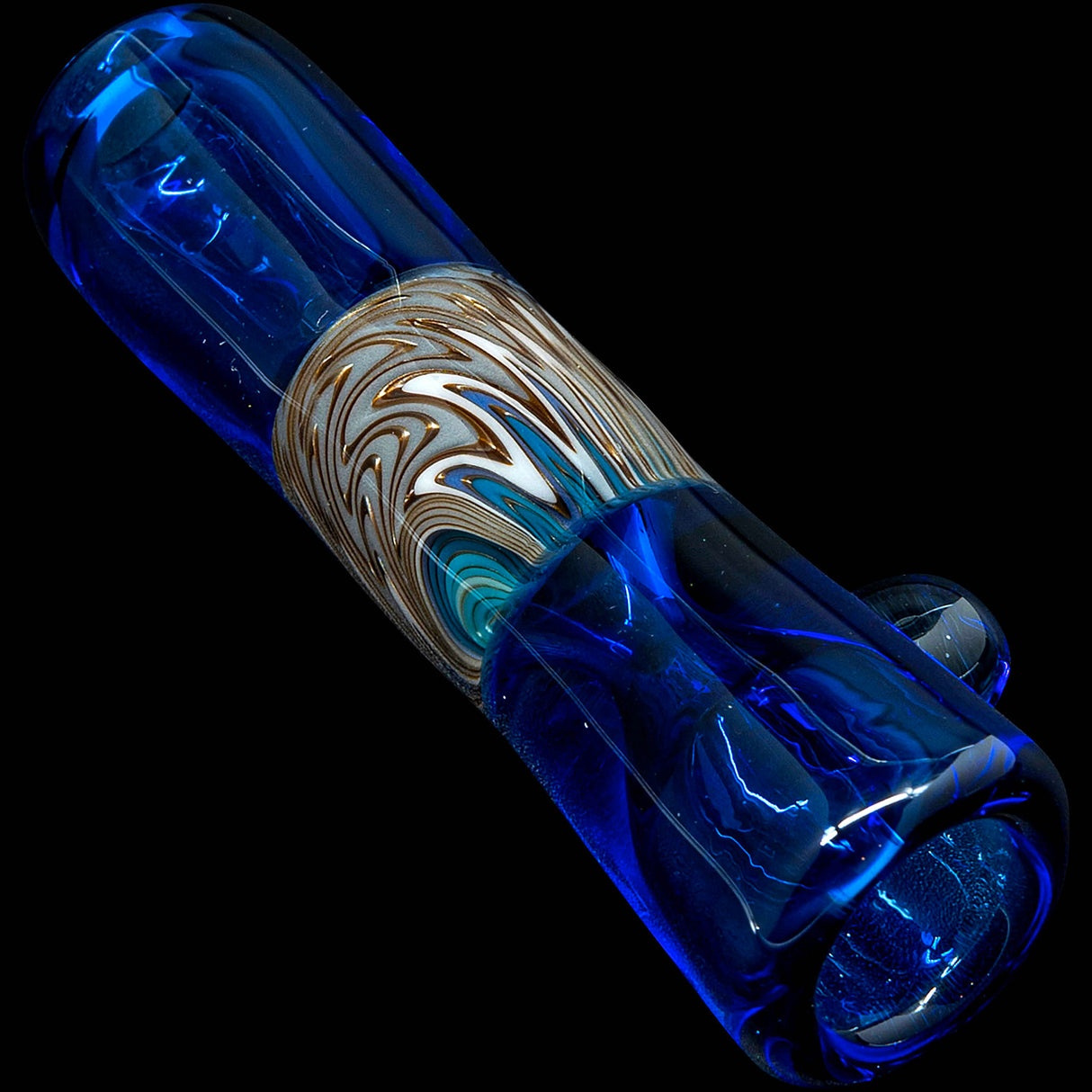 Royal Blue Reversal Glass Chillum by Chris Lezak