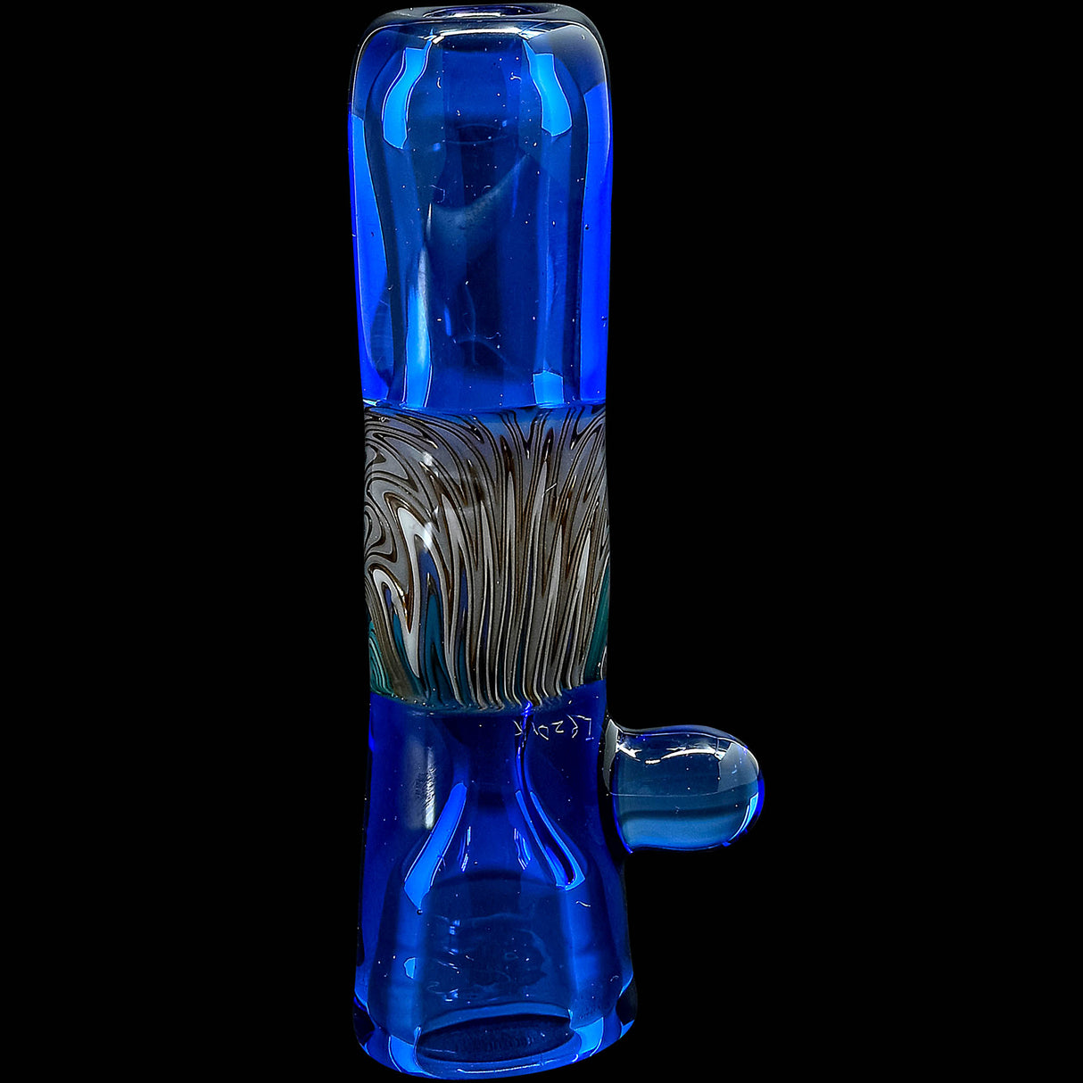 Royal Blue Reversal Glass Chillum by Chris Lezak