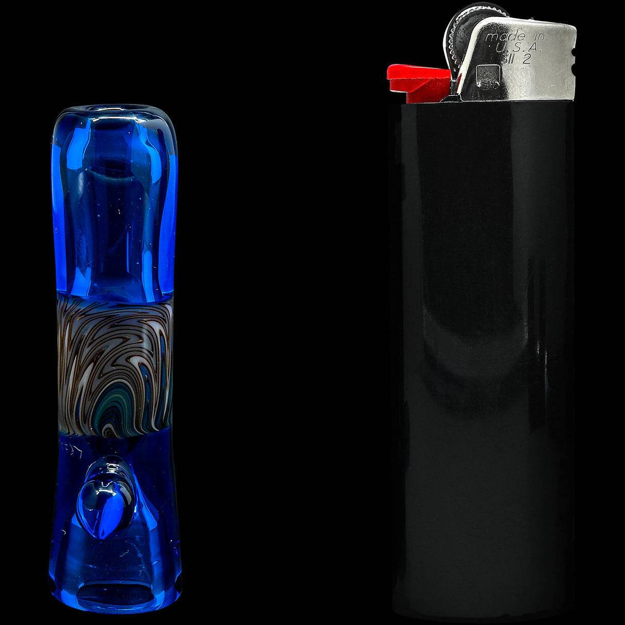 Royal Blue Reversal Glass Chillum by Chris Lezak