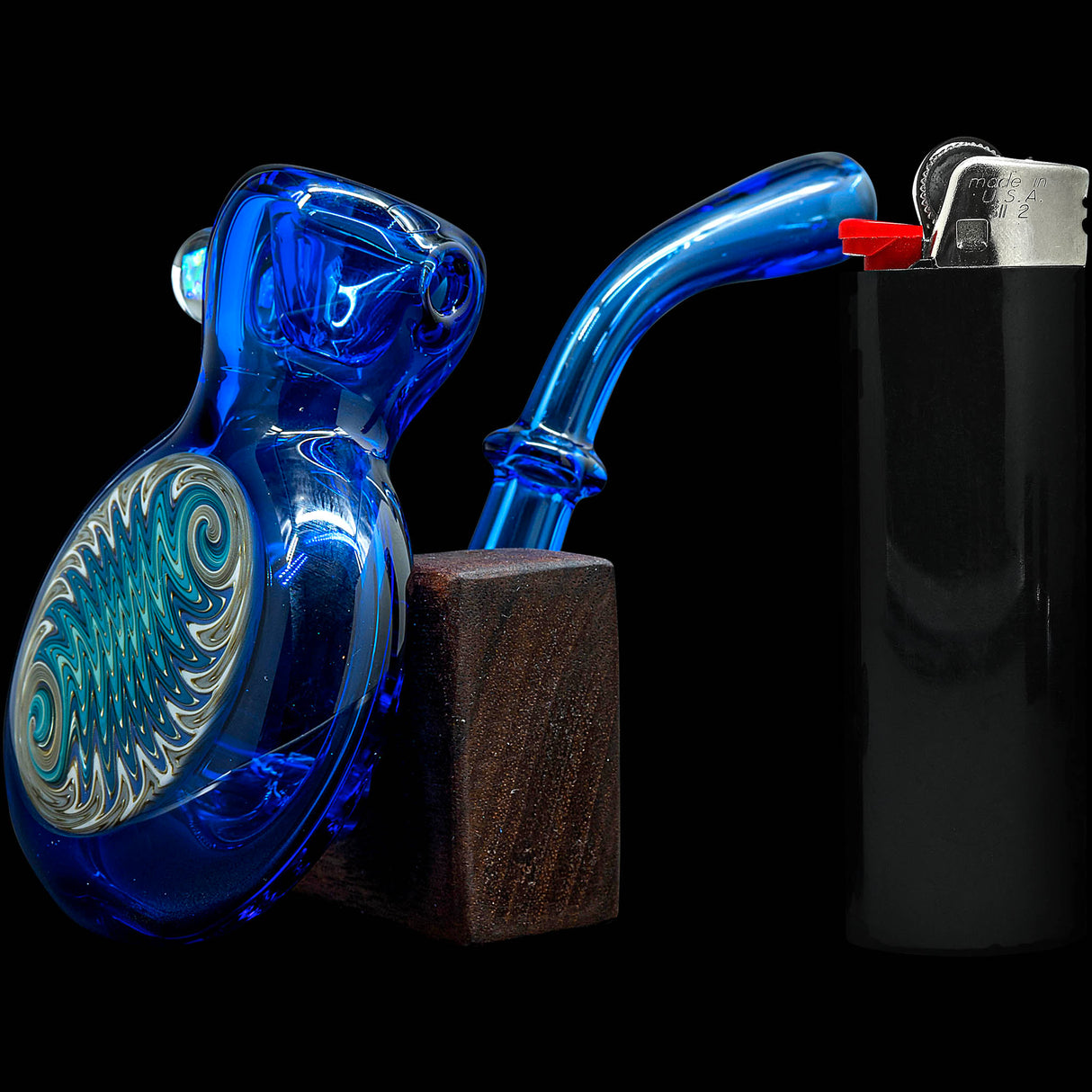 Electric Blue Wig Wag Reversal Sherlock Glass Pipe by Chris Lezak