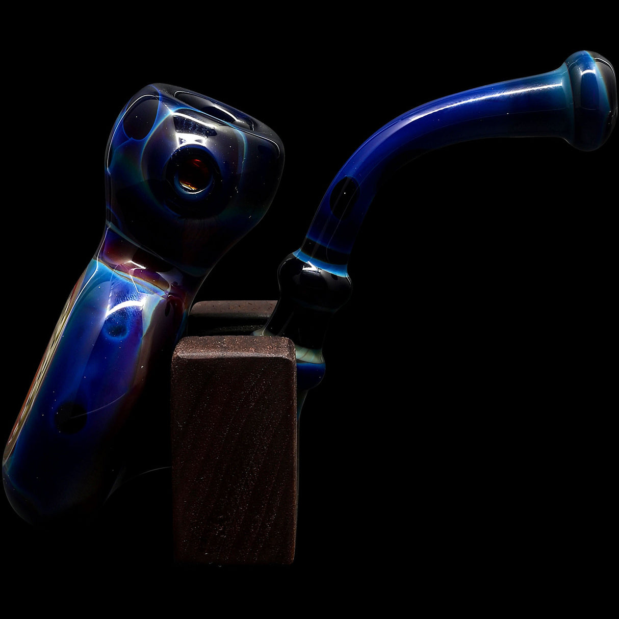 Cobalt Blue Sherlock Glass Bubbler Pipe by Chris Lezak