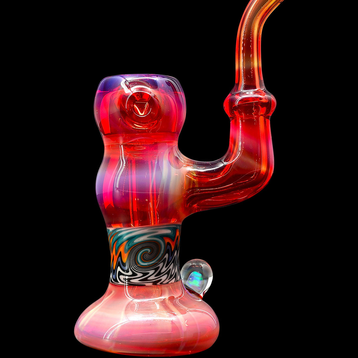 Crimson Fire Sherlock Bubbler Glass Pipe by Chris Lezak