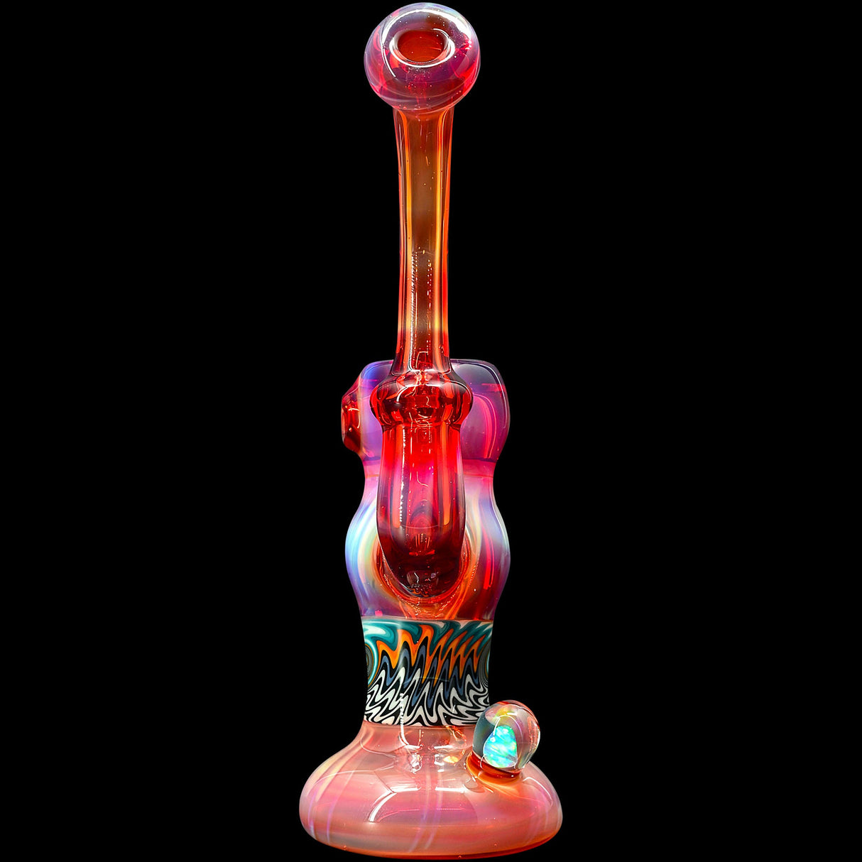 Crimson Fire Sherlock Bubbler Glass Pipe by Chris Lezak
